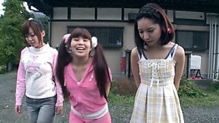 Beautiful Japanese teens get their hairy pussies fucked in orgy at daddy’s house!
