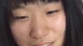 Cute Japanese girl Chiho shows her smelly pussy